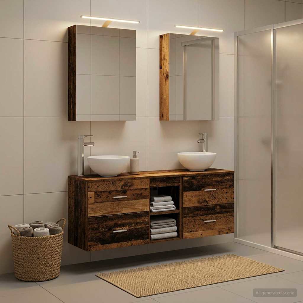Bathroom Cabinet Set 5 pcs Old Wood 50 x 14.5 x 70 cm