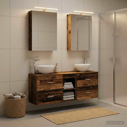 Bathroom Cabinet Set 5 pcs Old Wood 50 x 14.5 x 70 cm
