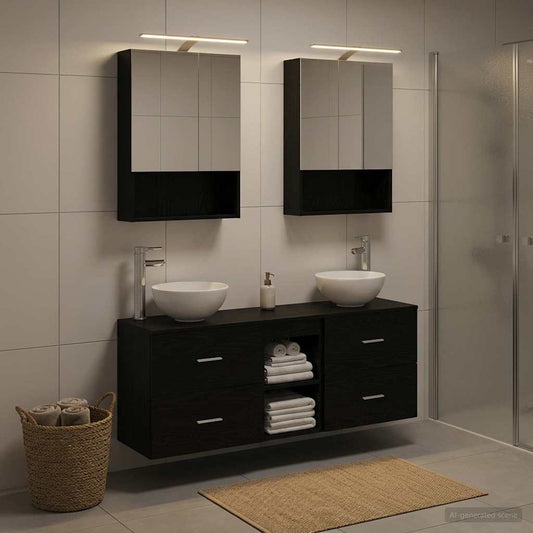Bathroom Cabinet Set 5 pcs Black Oak 50 x 14.5 x 70 cm