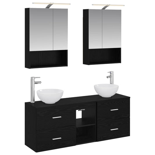 Bathroom Cabinet Set 5 pcs Black Oak 50 x 14.5 x 70 cm