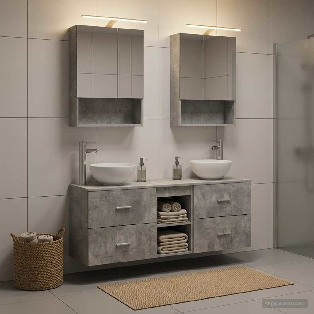 Bathroom Cabinet Set 5 pcs Concrete Grey 50 x 14.5 x 70 cm