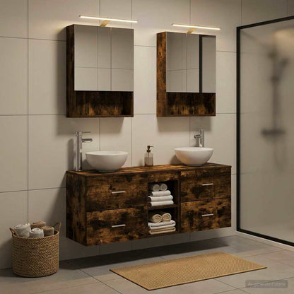 Bathroom Cabinet Set 5 pcs Smoked Oak Engineered Wood
