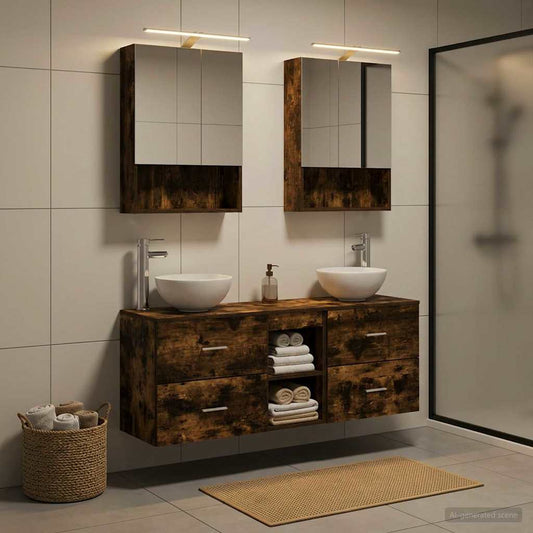 Bathroom Cabinet Set 5 pcs Smoked Oak 50 x 14.5 x 70 cm