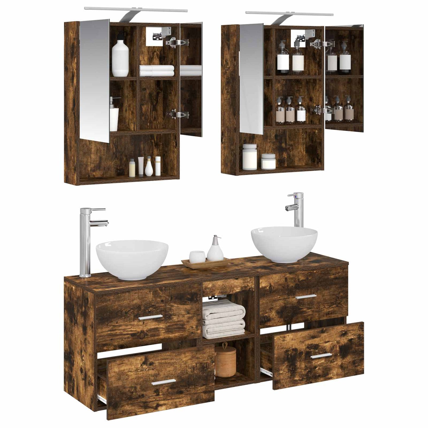 Bathroom Cabinet Set 5 pcs Smoked Oak 50 x 14.5 x 70 cm