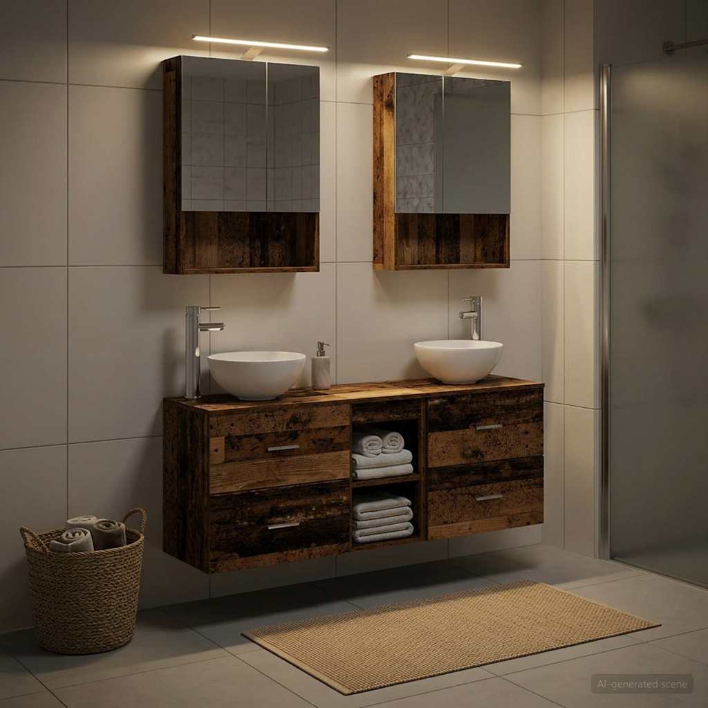 Bathroom Cabinet Set 5 pcs Old Wood 50 x 14.5 x 70 cm