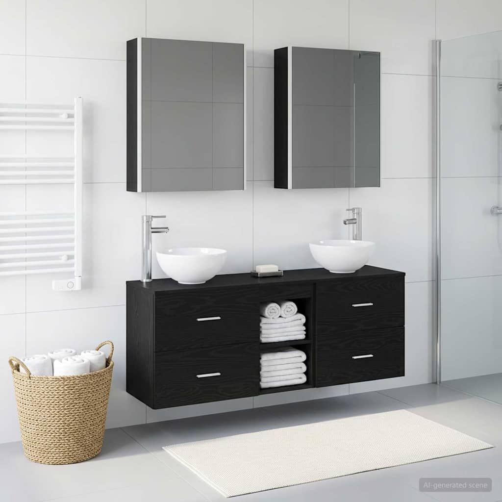 Bathroom Cabinet Set 5 pcs Black Oak 53 x 15.5 x 70 cm
