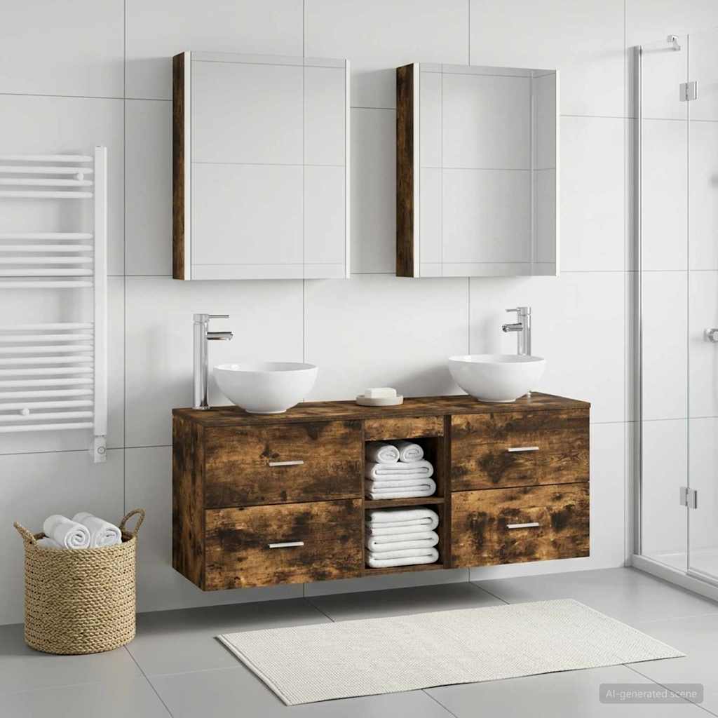 Bathroom Cabinet Set 5 pcs Smoked Oak 53 x 15.5 x 70 cm