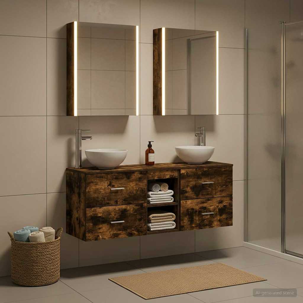 Bathroom Cabinet Set 5 pcs Smoked Oak 53 x 15.5 x 70 cm