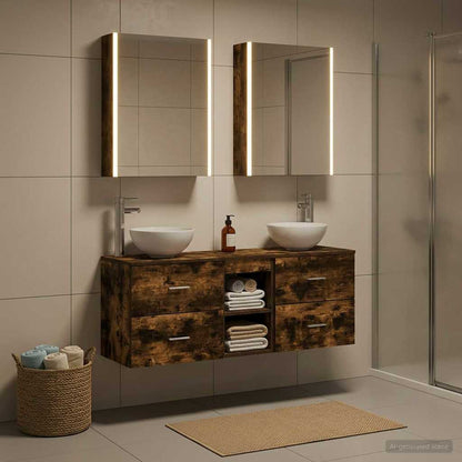 Bathroom Cabinet Set 5 pcs Smoked Oak 53 x 15.5 x 70 cm