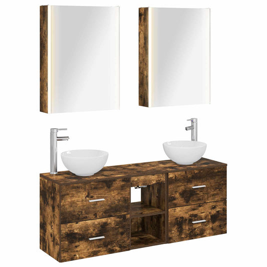 Bathroom Cabinet Set 5 pcs Smoked Oak 53 x 15.5 x 70 cm