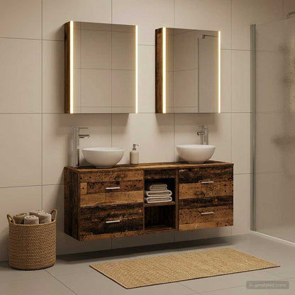 Bathroom Cabinet Set 5 pcs Old Wood 53 x 15.5 x 70 cm