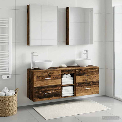 Bathroom Cabinet Set 5 pcs Old Wood 53 x 15.5 x 70 cm