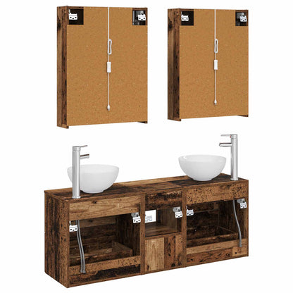 Bathroom Cabinet Set 5 pcs Old Wood 53 x 15.5 x 70 cm