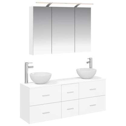 Bathroom Furniture Set 4 pcs White Engineered Wood and Glass