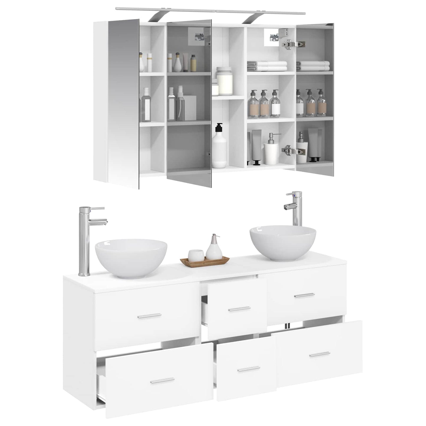 Bathroom Furniture Set 4 pcs White Engineered Wood and Glass