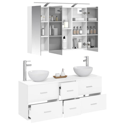 Bathroom Furniture Set 4 pcs White Engineered Wood and Glass