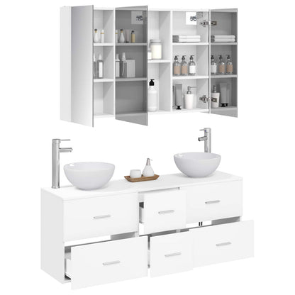 Bathroom Furniture Set 4 pcs White Engineered Wood and Glass