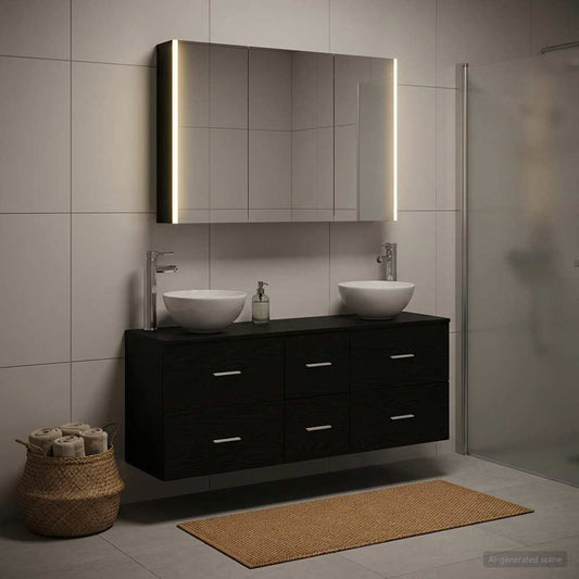 Bathroom Furniture Set 4 pcs Black Oak