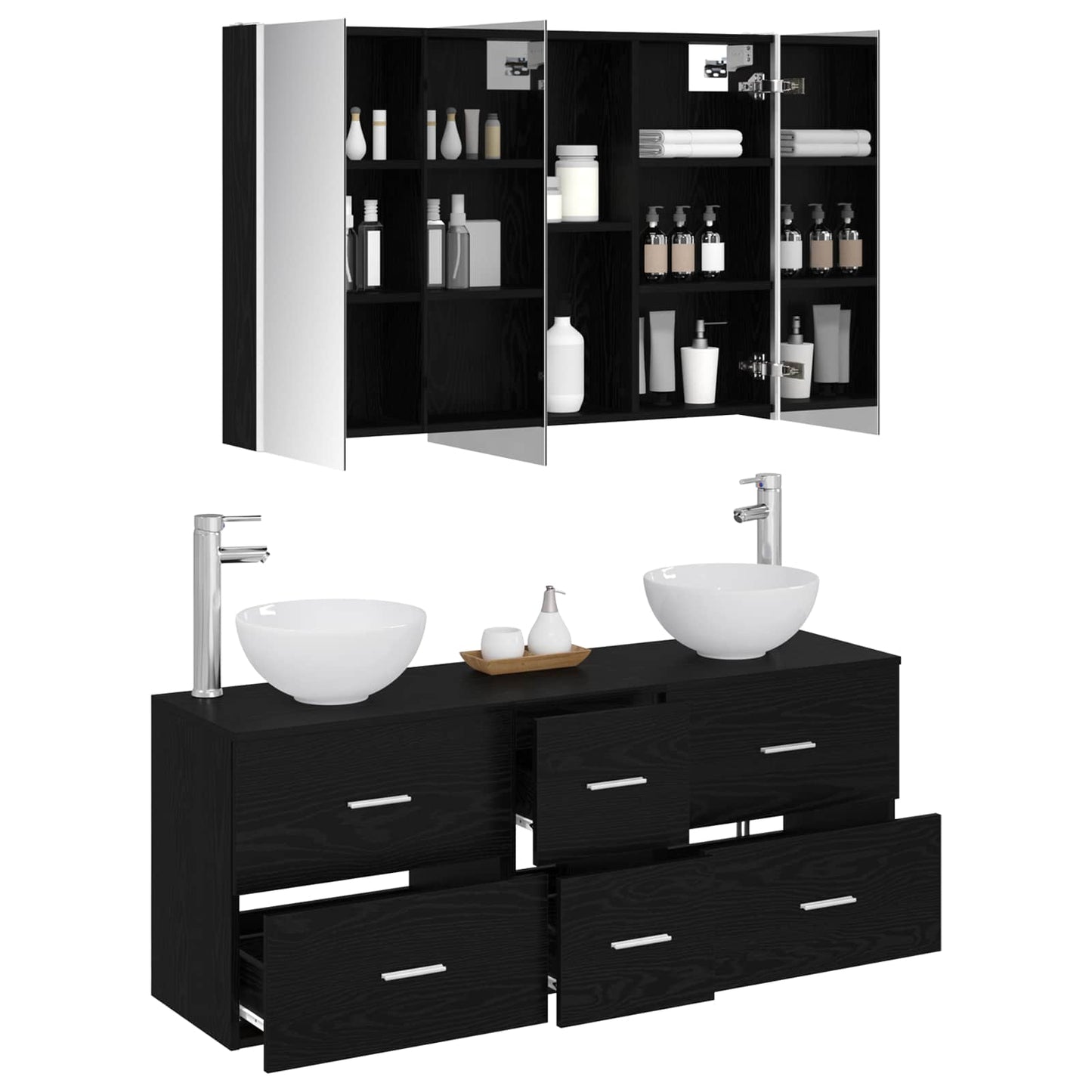 Bathroom Furniture Set 4 pcs Black Oak