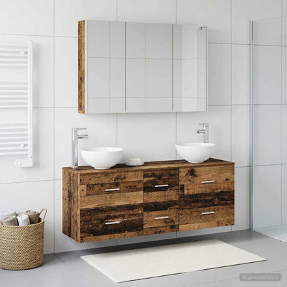 Bathroom Furniture Set 4 pcs Old Wood Engineered Wood and Glass