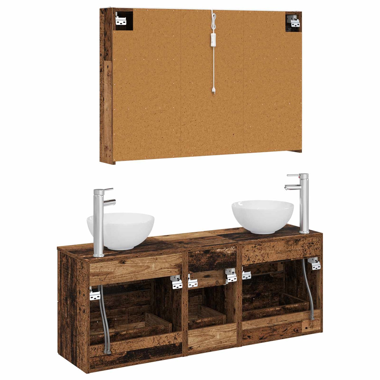 Bathroom Furniture Set 4 pcs Old Wood Engineered Wood and Glass