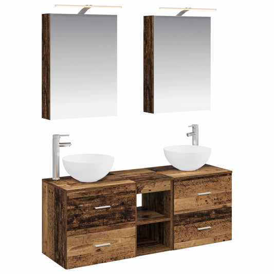 Bathroom Furniture Set 5 pcs Old Wood Engineered Wood and Glass