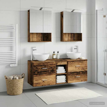 Bathroom Furniture Set 5 pcs Old Wood Engineered Wood and Glass