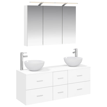 Bathroom Furniture Set 4 pcs White Engineered Wood and Glass