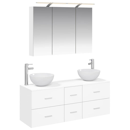 Bathroom Furniture Set 4 pcs White Engineered Wood and Glass