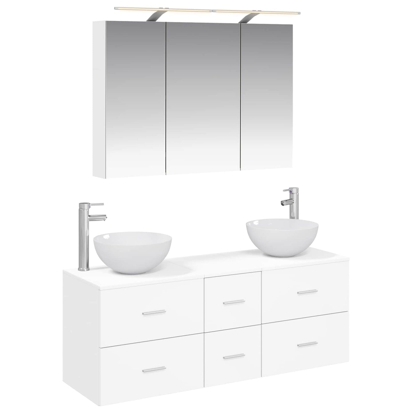 Bathroom Furniture Set 4 pcs White Engineered Wood and Glass