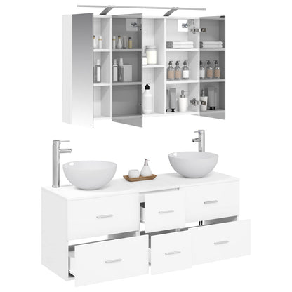 Bathroom Furniture Set 4 pcs White Engineered Wood and Glass