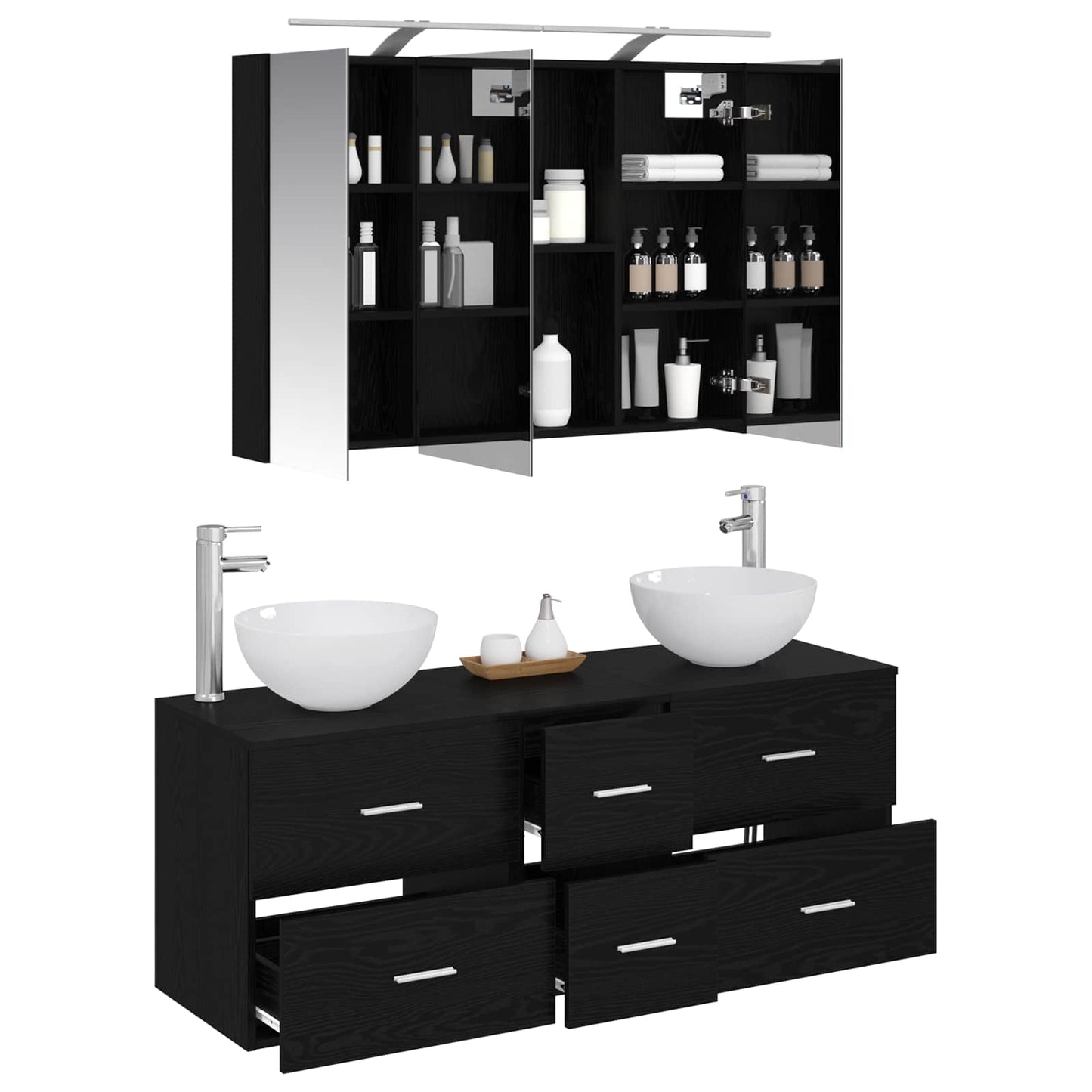 Bathroom Furniture Set 4 pcs Black Oak
