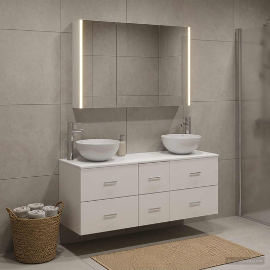 Bathroom Furniture Set 4 pcs White Engineered Wood and Glass