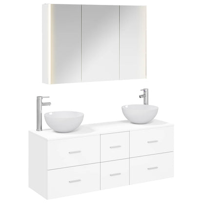 Bathroom Furniture Set 4 pcs White Engineered Wood and Glass