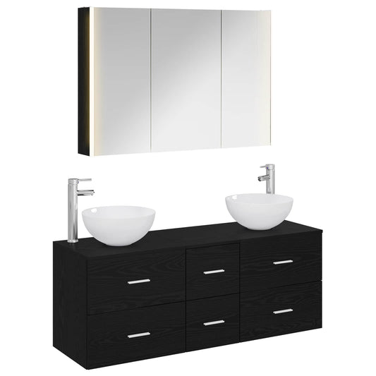 Bathroom Furniture Set 4 pcs Black Oak