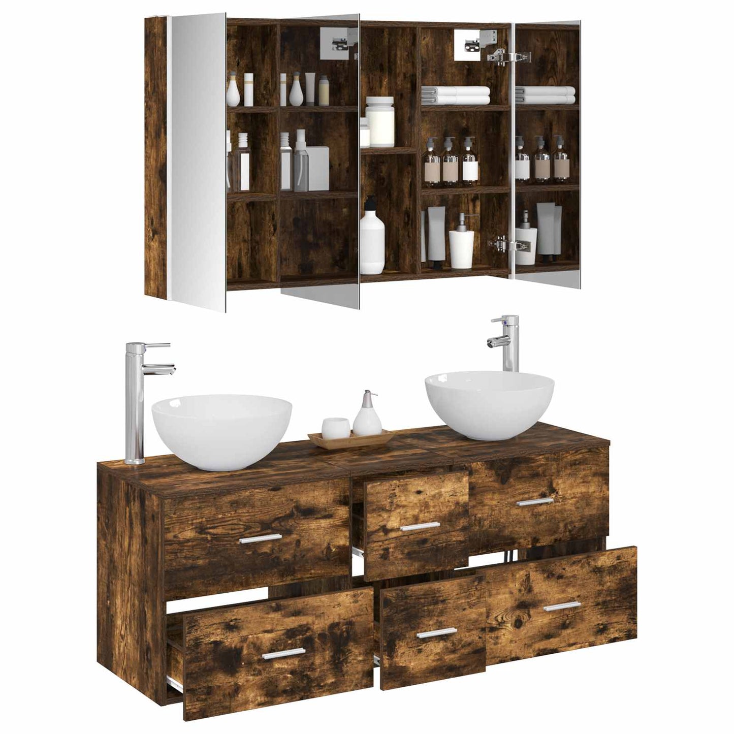 Bathroom Furniture Set 4 pcs Smoked Oak