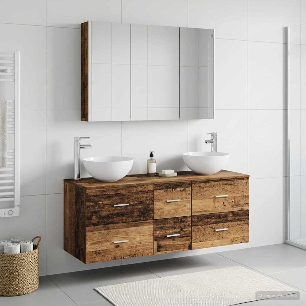 Bathroom Furniture Set 4 pcs Old Wood Engineered Wood and Glass