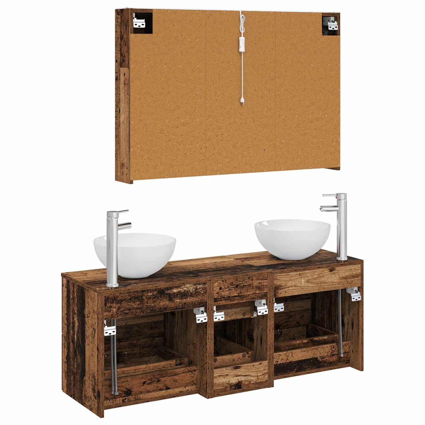 Bathroom Furniture Set 4 pcs Old Wood Engineered Wood and Glass