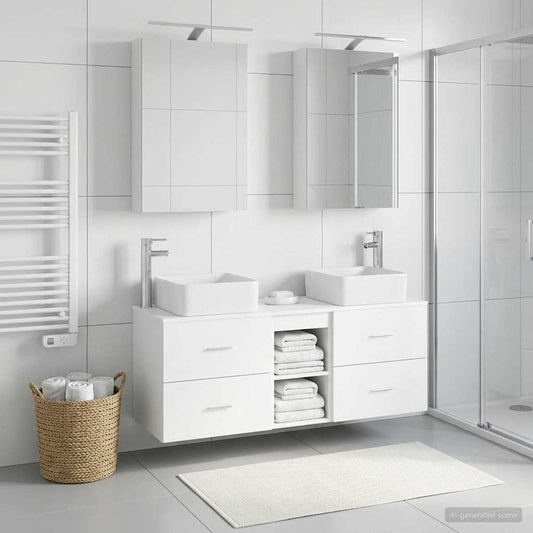 Bathroom Furniture Set 5 pcs White Engineered Wood and Glass
