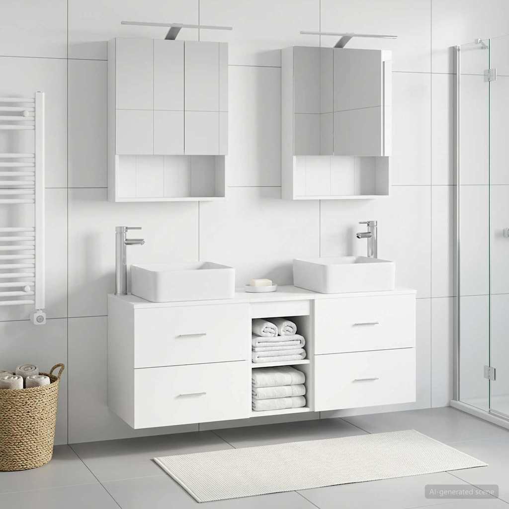 Bathroom Furniture Set 5 pcs White Engineered Wood and Glass