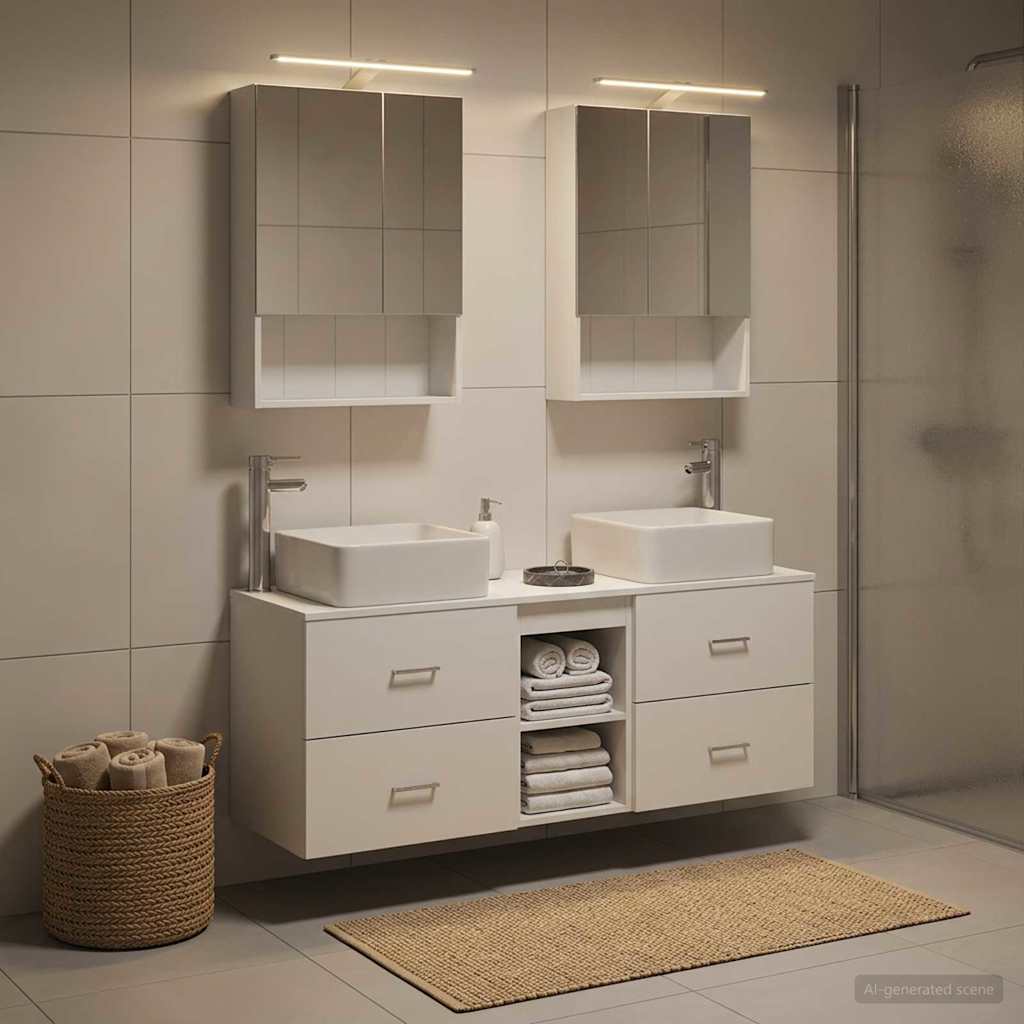 Bathroom Furniture Set 5 pcs White Engineered Wood and Glass