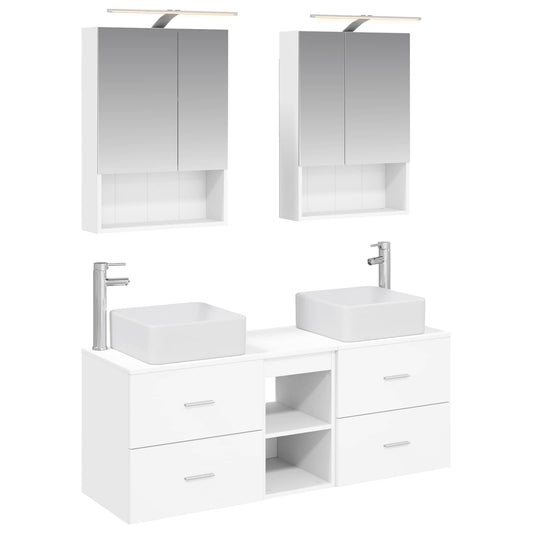 Bathroom Furniture Set 5 pcs White Engineered Wood and Glass