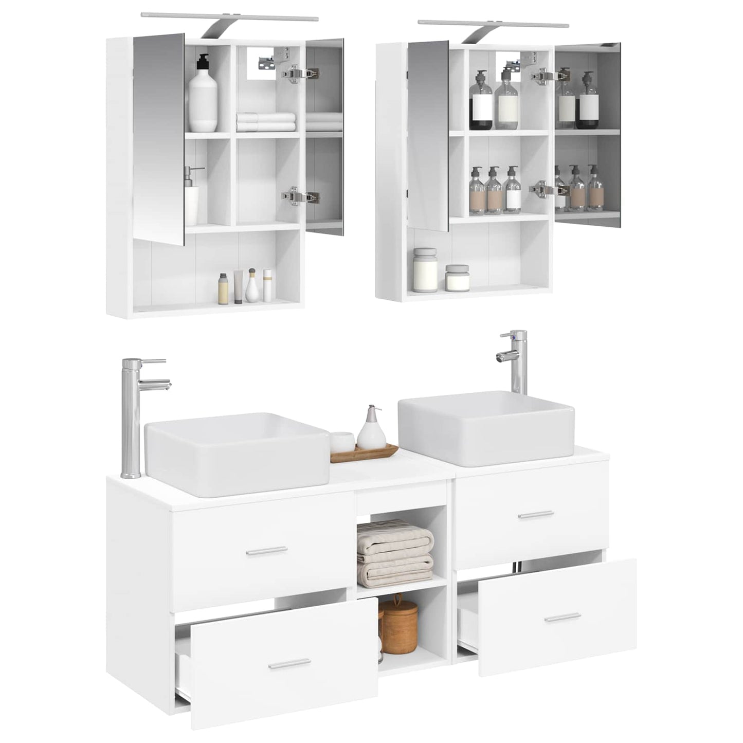 Bathroom Furniture Set 5 pcs White Engineered Wood and Glass