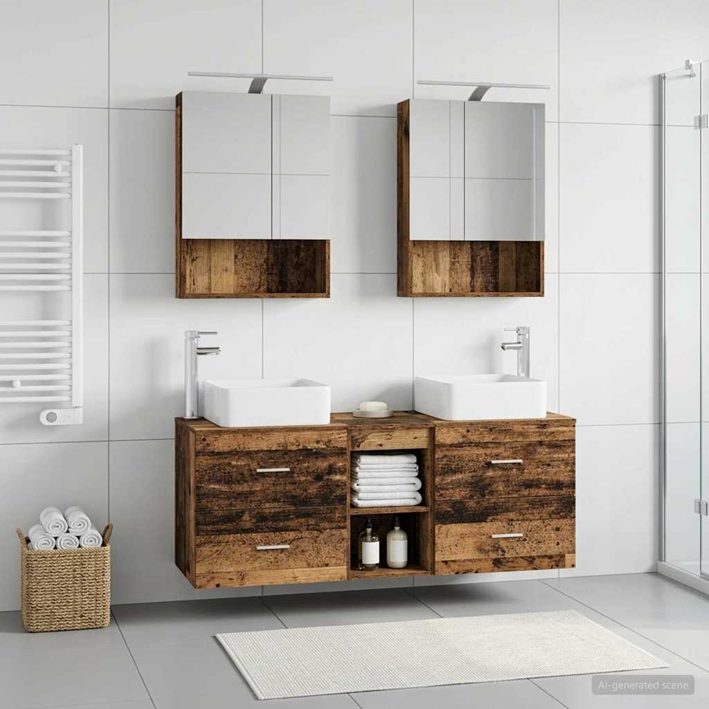 Bathroom Furniture Set 5 pcs Old Wood Engineered Wood and Glass