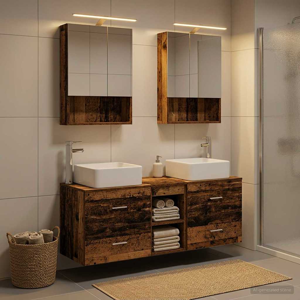 Bathroom Furniture Set 5 pcs Old Wood Engineered Wood and Glass