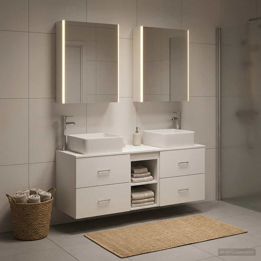 Bathroom Furniture Set 5 pcs White Engineered Wood and Glass