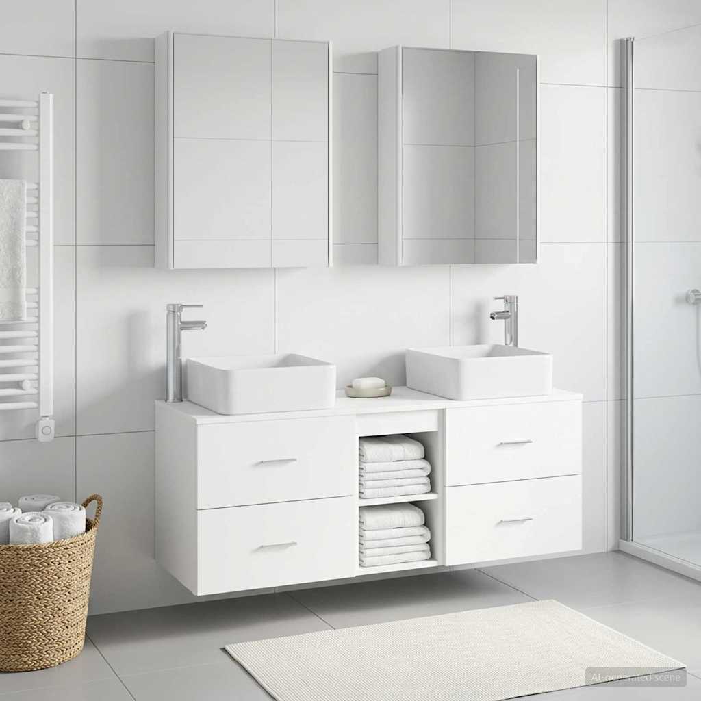 Bathroom Furniture Set 5 pcs White Engineered Wood and Glass