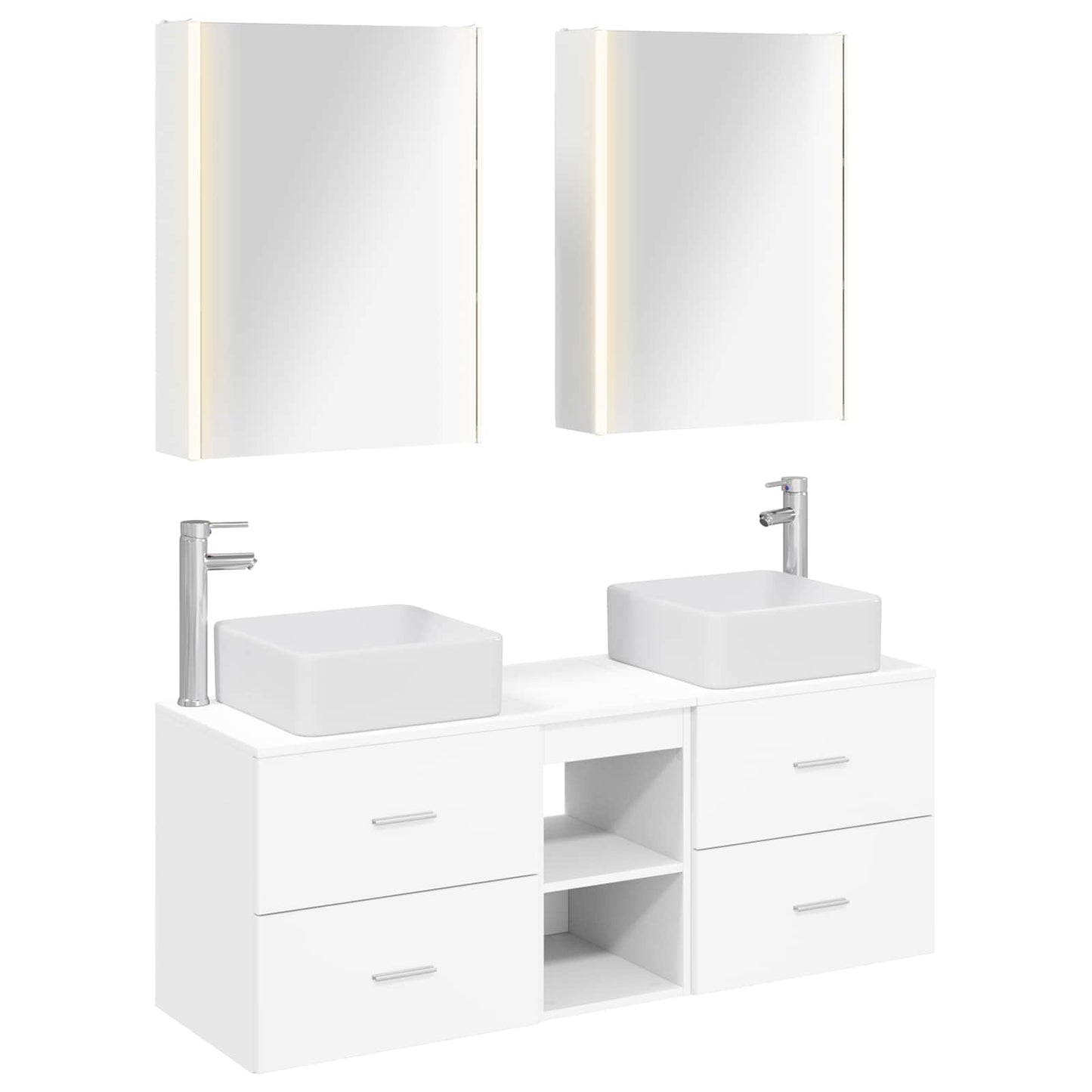 Bathroom Furniture Set 5 pcs White Engineered Wood and Glass
