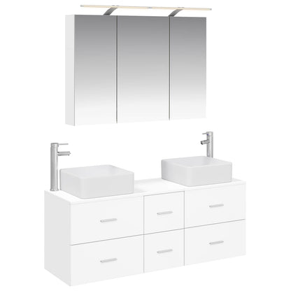 Bathroom Furniture Set 4 pcs White Engineered Wood and Glass