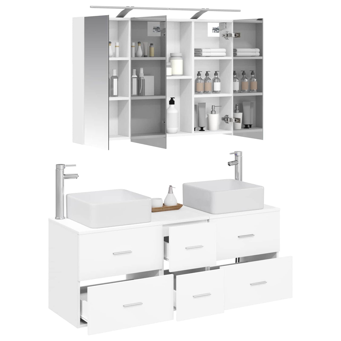Bathroom Furniture Set 4 pcs White Engineered Wood and Glass